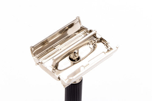 1974 U4 Gillette Black Handle Super Speed Safety Razor  |  Factory Nickel Revamp