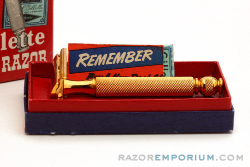 1930's Gillette Ball End Gold Tech Razor in Red Box