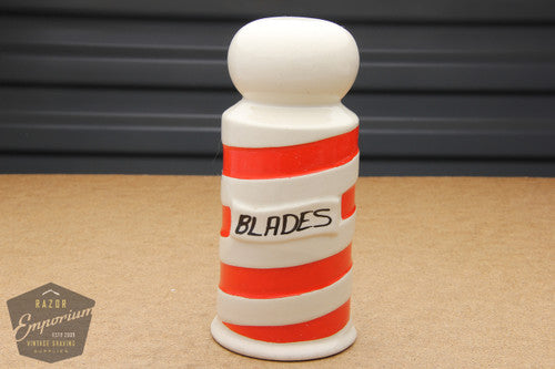 6" Red and White Barber Pole Porcelain Blade Safe