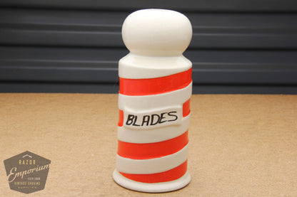 6" Red and White Barber Pole Porcelain Blade Safe
