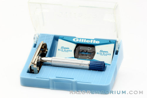1956 B4 Gillette Blue Tip Light DE Super Speed Razor with Case