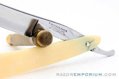 13/16'' Touron Paris Straight Razor Set | Ivory Hollow Ground Round Point | France