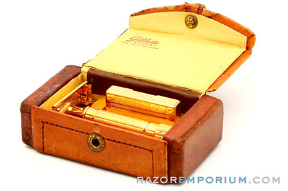 1941 Gillette Gold Regent Tech w/ Leather Case & Original Blade Bank