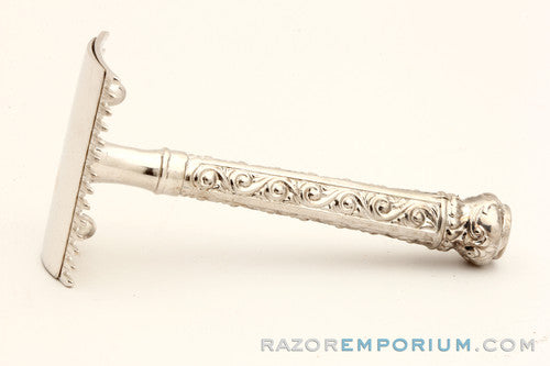 1909 Gillette Silver ABC Pocket Edition Greek Handle Old Type Shell Open Comb DE Razor Set