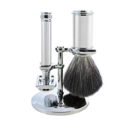 Edwin Jagger | Chrome 3 Piece DE Set (Black Synthetic)