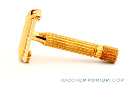 1948-1951 Gillette  Aristocrat DE Safety Razor w/ Leather Case & Blades * 24K Gold