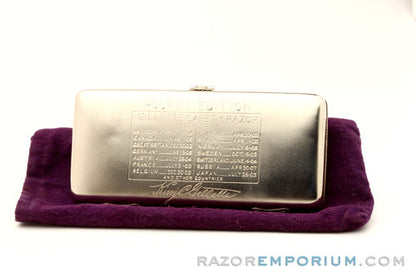 1909 Gillette Silver ABC Pocket Edition Greek Handle Old Type Shell Open Comb DE Razor Set