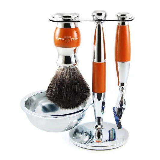 Edwin Jagger | Gillette® Fusion® ProGlide® Razor Shaving Set Orange & Chrome 4pc (Black Synthetic)