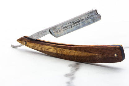5/8" Vintage Restored S.C.W. 53 Engels Straight Razor With Custom Wood Scales & Blue Wedge Accent
