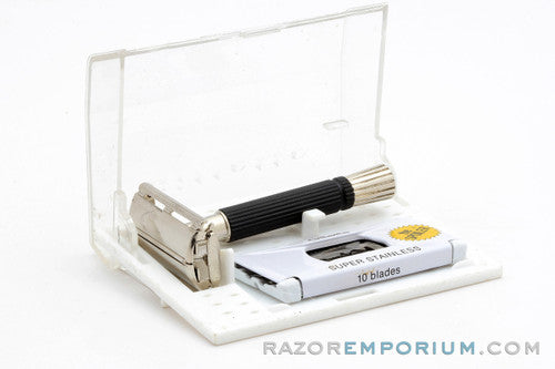 1972 Gillette S2 Black Handle Super Speed DE Safety Razor Set