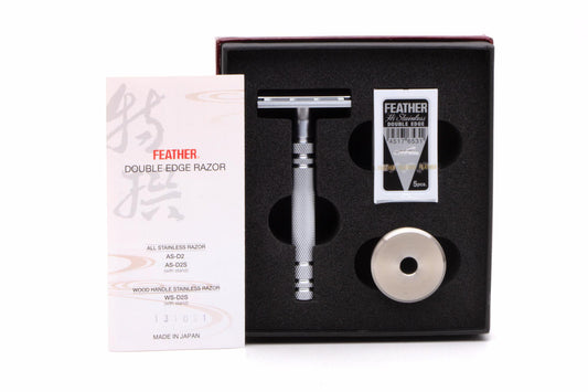 Feather All Stainless Steel Double Edge Safety Razor w/ Stand | AS-D2S