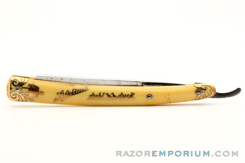 4/8" Dubl Duck Lifetime "Grim Reaper" w/ Gold Inlay Celluloid Scales Straight Razor | Solingen Germany *RARE*