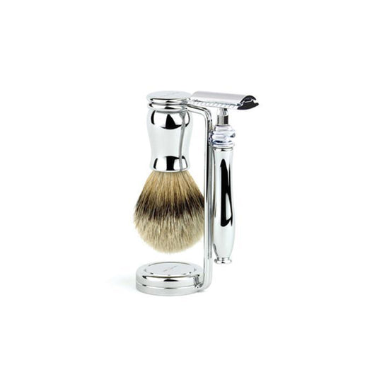 Edwin Jagger | 3PC Silver Tip Badger Chatsworth Double Edge Safety Razor Shaving Set – Chrome