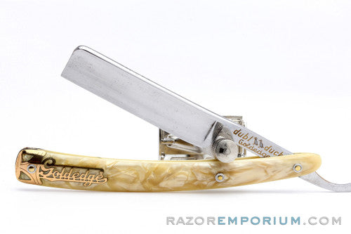 5/8" Dubl Duck Pearlduck Goldedge Straight Razor w/ Gold Inlay Celluloid Scales  | Solingen, Germany
