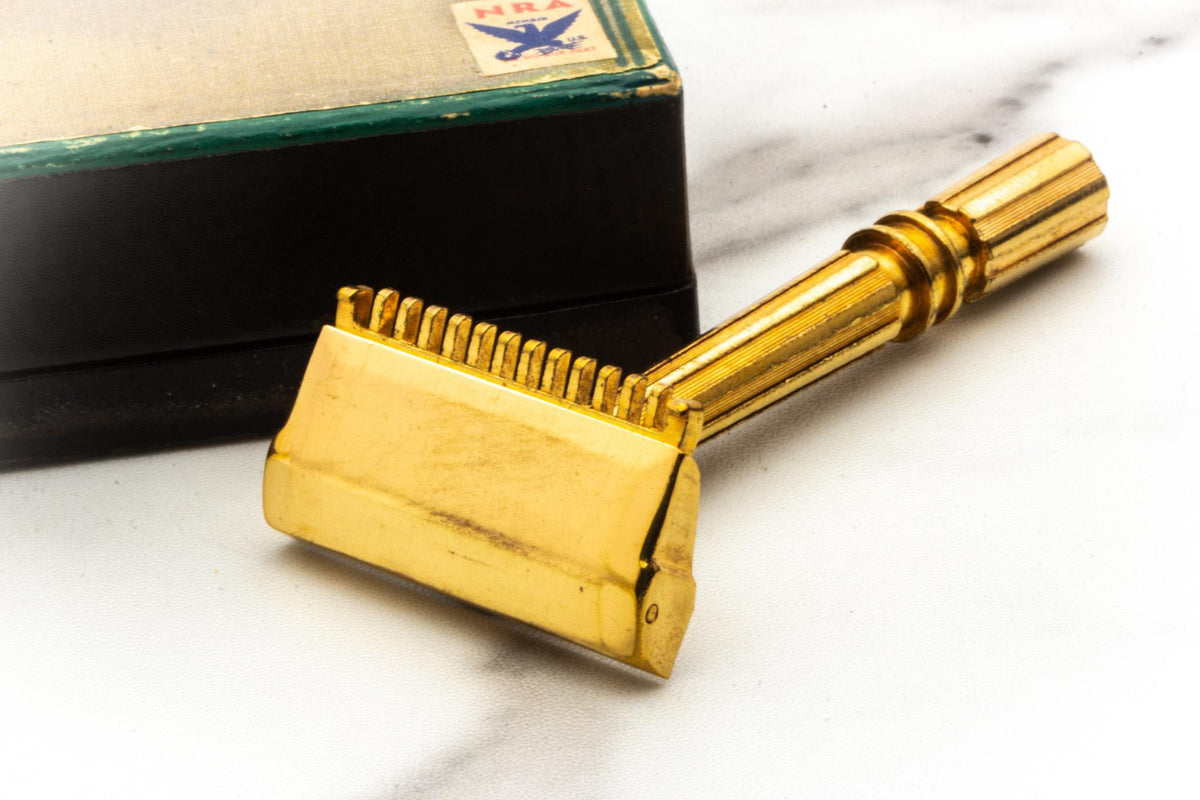 1950's Gem Micromatic Gold Single Edge Safety Razor Set with Blades | Original Condition