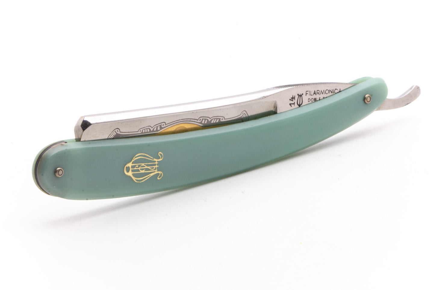 7/8" Filarmonica 14 Doble Temple Jose Monserrat Pou Straight Razor With Sea Foam Scales