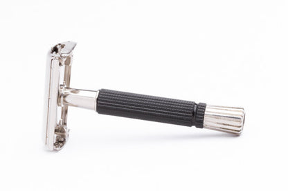 1972 S4 Gillette Black Handle Double Edge Super Speed Safety Razor | Factory Nickel Revamp