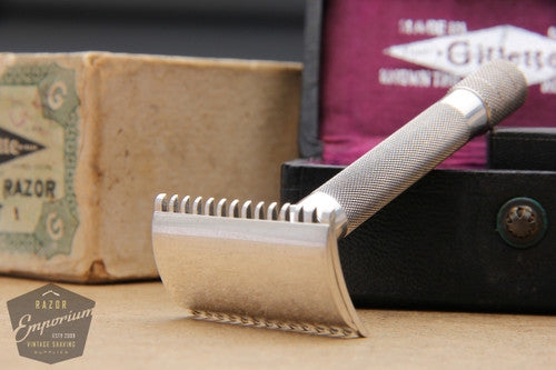 Gillette 1920 Single Ring Old Type Set in Leather Case w/ Blade Banks
