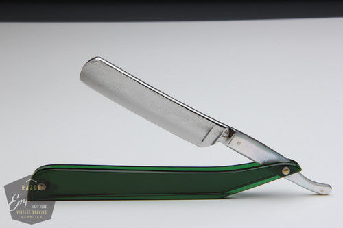 5/8" H. Boker Edelweiss Straight Razor w/ Green Acrylic Scales Hollow | Solingen, Germany