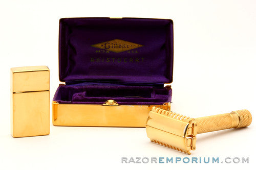 1934 Gillette Aristocrat Bulldog Open Comb w/ Gold Case & Blade Bank | 24K Gold Revamp