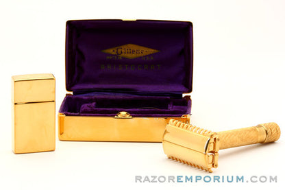 1934 Gillette Aristocrat Bulldog Open Comb w/ Gold Case & Blade Bank | 24K Gold Revamp