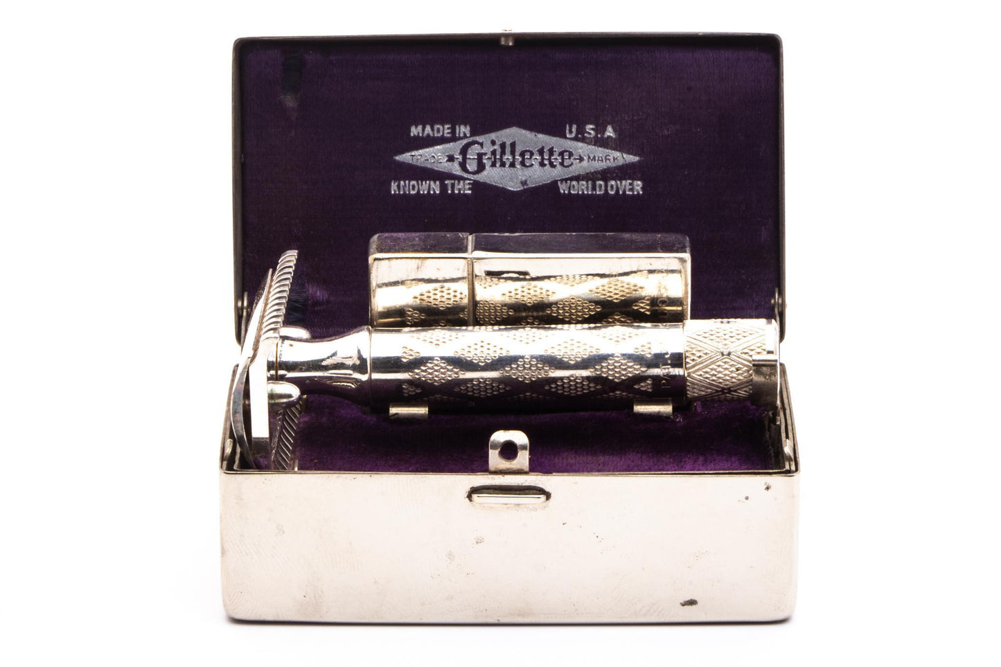 1922 Gillette Silver NEW Bostonian DE Safety Razor in Original Metal Case | Original Condition