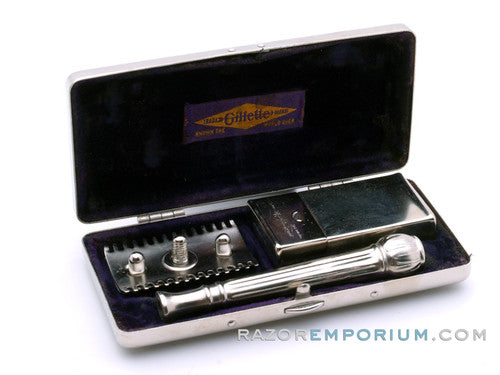 1916 Gillette ABC Pocket Edition Set Ball End Old Type w/ Metal Case & Blade Bank