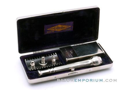 1916 Gillette ABC Pocket Edition Set Ball End Old Type w/ Metal Case & Blade Bank
