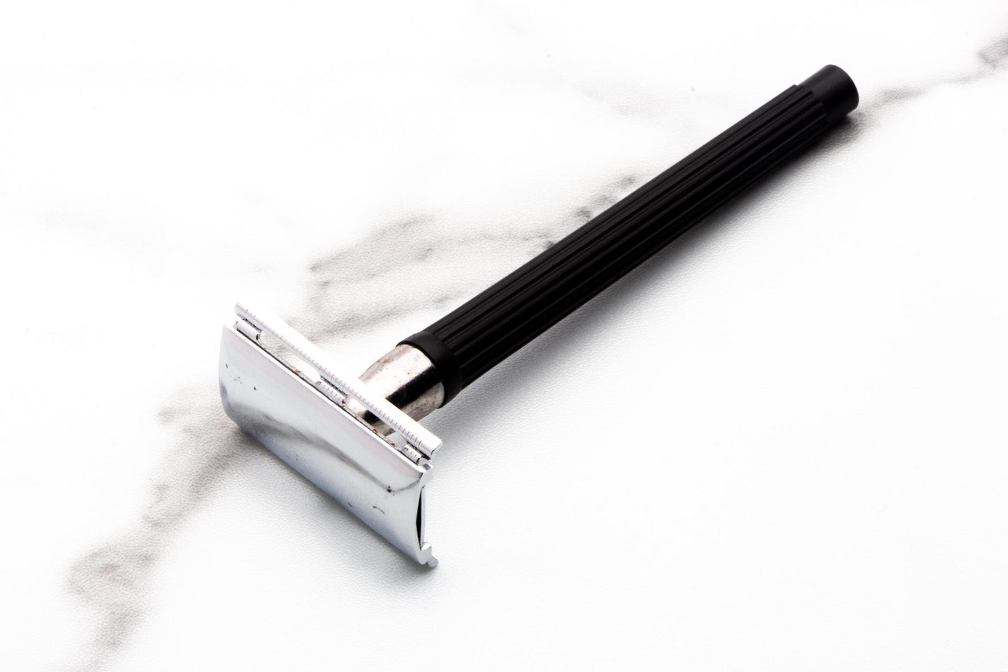 Three Piece Double Edge Safety Razor With Black Plastic Handle | Original Condition