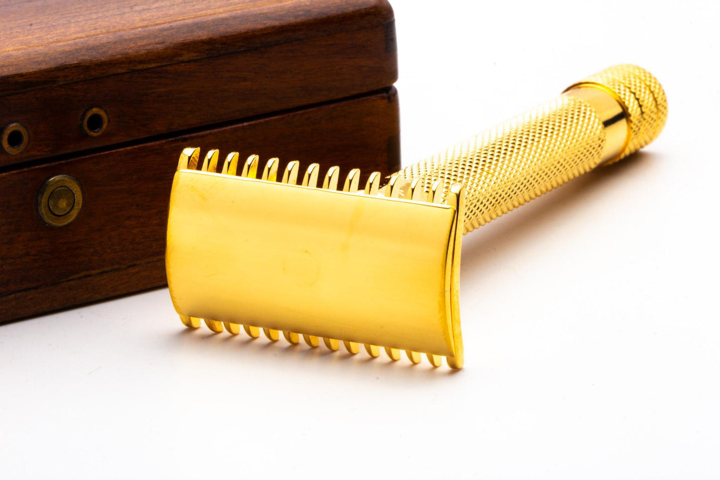 1920 Gillette Big Fellow Double Edge Safety Razor Set with Wooden Case | 24K Gold Revamp