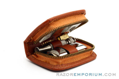 1965 Gillette Travel Tech Safety Razor Brown Leather Case K1