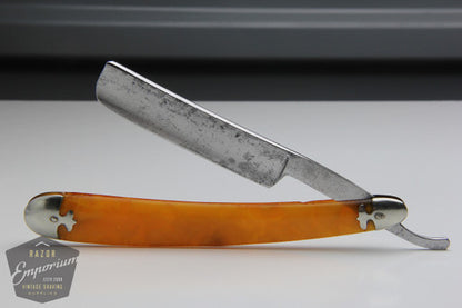 5/8" Blue Steel Hollow Grind Straight Razor w/ Yellow Celluloid Scales