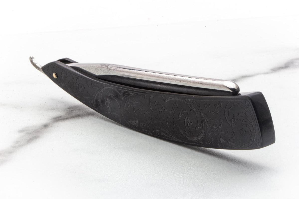 6/8" Vintage Restored Wade & Butcher Straight Razor with Filigree Etched Acrylic Scales & Barbers Notch