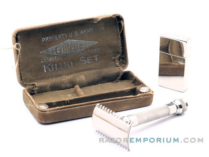 1918 Gillette Ball End Old Type Khaki Service DE Razor Set U.S. Army Issue