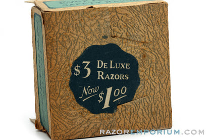 1930's Ever-Ready Special De Luxe Chummy Single Edge Safety Razor w/ Black Leather Box & Packaging