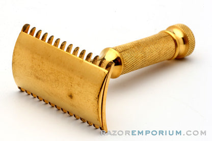 1918 Gillette Milady Decollete Old Type Safety Razor in White Case 24K Original Gold w/ Blade Bank