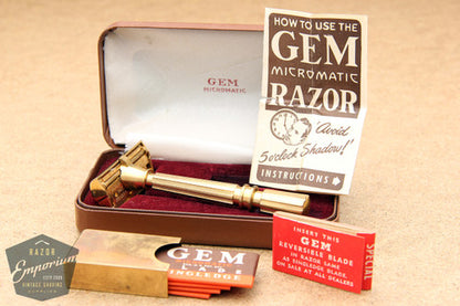 Gem 1940's Micromatic Clog Pruf Single Edge Safety Razor in Brown Case