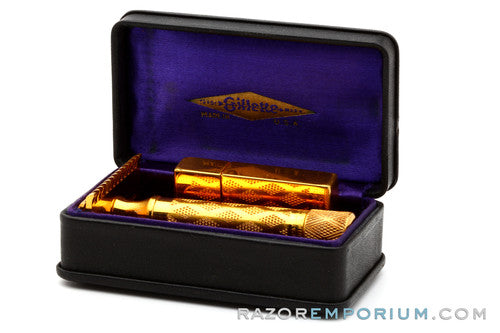 1932 Gillette Criterion Gold Open Comb DE Razor Set w/ Blade Bank