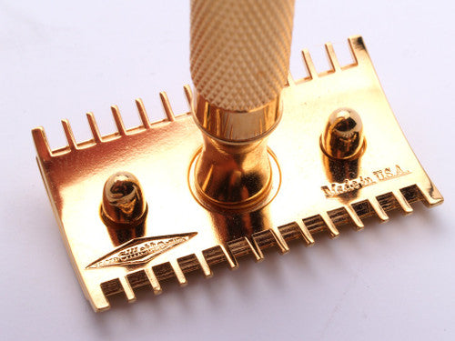 1920 Gillette Ball End Short Comb DE Safety Razor w/ Replica Handle | 24K Gold Revamp