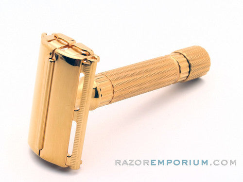 1948-1951 Gillette  Aristocrat DE Safety Razor w/ Leather Case & Blade Bank | 24K Gold Revamp