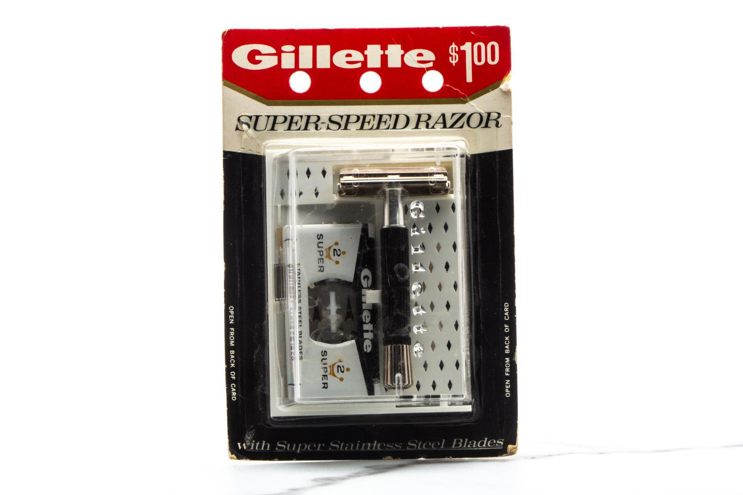 Gillette Black Handle Flare Tip Double Edge Safety Razor Set | New Old Stock