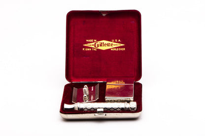 1920s Gillette New Improved Tuckaway Safety Razor Set  | Factory Nickel Revamp