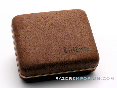 1948-1951 Gillette Aristocrat DE Safety Razor w/ Original Leather Case, Box, & Blades * 24K Gold - New Old Stock - MINT