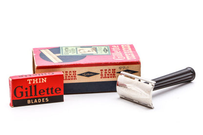 1952 X2 GilletteTech Double Edge Saftey Razor w/ Original Red Box | Electro Etched Logo