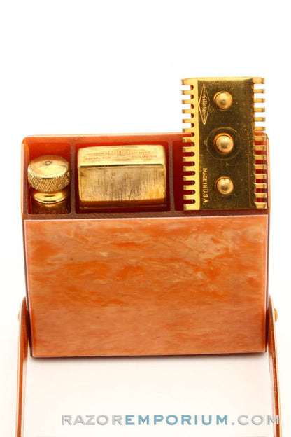 Gillette 1920's Gold New Improved Style Travel (DE) Safety Razor Set w/ Blade Bank