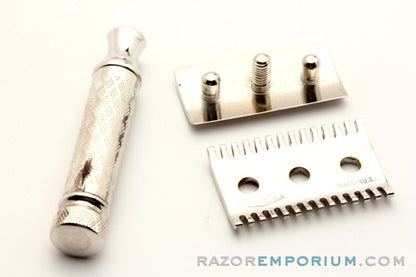 1920's Gillette Silver New Improved Style Travel (DE) Safety Razor Set w/ Blade Bank & Case