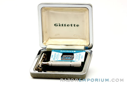 1953 Y3 Gillette President DE Safety Razor Set w/ Case & Blades in Original Box