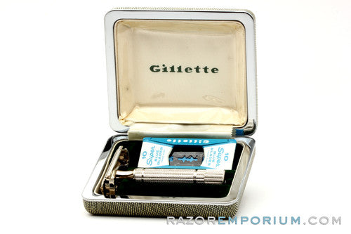 1953 Y3 Gillette President DE Safety Razor Set w/ Case & Blades in Original Box