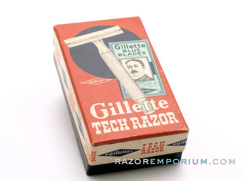 1951 W1 Gillette Black Handle Tech DE Razor in Original Red Box w/ Blades