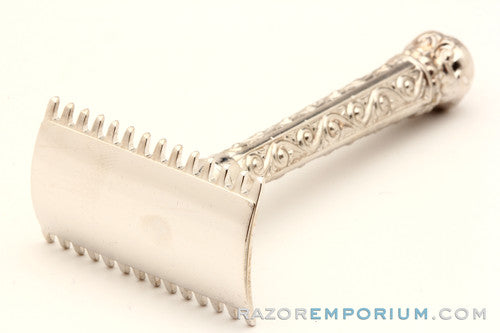1909 Gillette Silver ABC Pocket Edition Greek Handle Old Type Shell Open Comb DE Razor Set